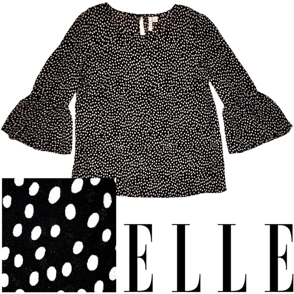 ELLE PEPLUM BELL SLEEVE POLKA DOT BLOUSE - Picture 9 of 9